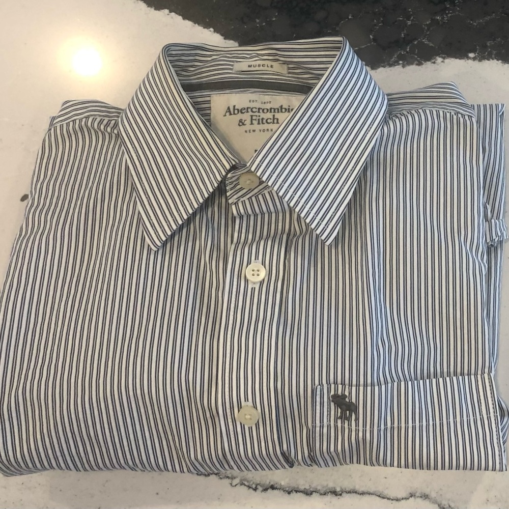 Abercrombie & Fitch Vintage Men's Striped Shirt - Gray and White